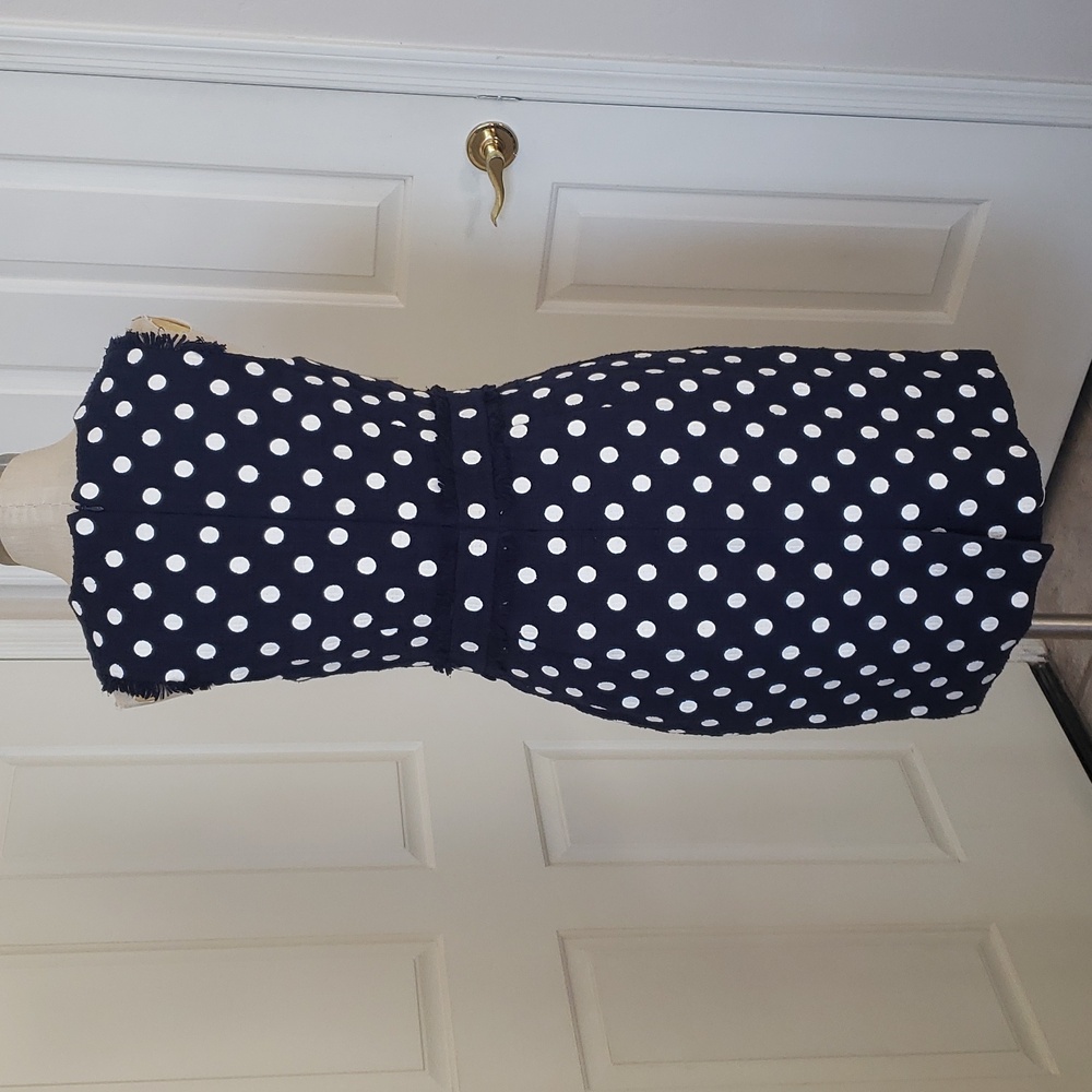 J. Crew Navy White Polka Dot Boucle Tweed Sheath Dress Sleeveless Size 6P Petite - Picture 8 of 16